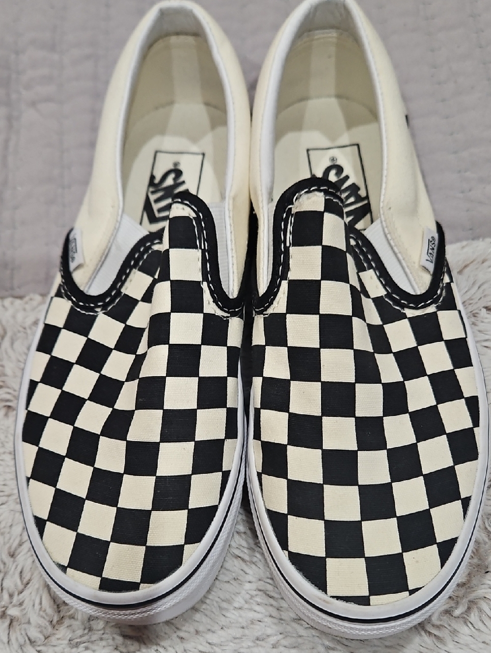 Vans Slip-On Checkerboard Black and White Canvas Sneakers